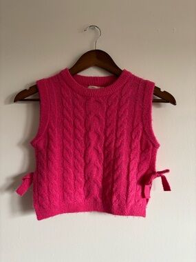SFERRA Bright Pink Cable Knit Sleeveless Sweater Vest